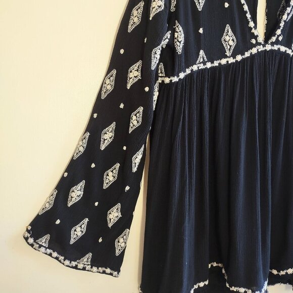 Free People Diamond Embroidered Tunic Top/Babydoll Dress Women's Size Small Boho - Picture 7 of 11
